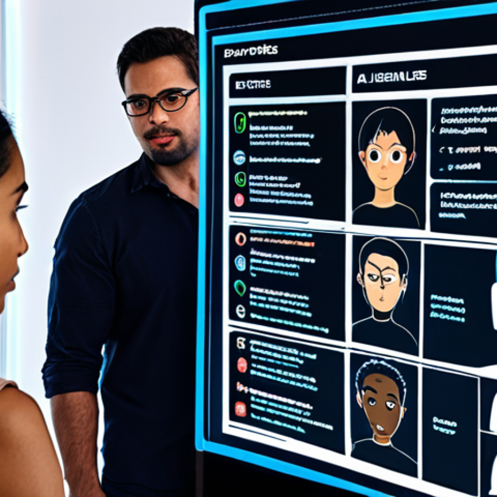 ** A diverse group of people (representing various ethnicities and abilities) working collaboratively around a digital display showcasing AI code and ethical guidelines. The scene should evoke a sense of responsibility and inclusion in the development and deployment of AI, emphasizing concepts like fairness, transparency, and safety. The atmosphere should be optimistic but cautious, highlighting both the potential and the challenges of AI.

**