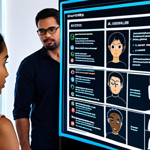 Home 4 ** A diverse group of people (representing various ethnicities and abilities) working collaboratively around a digital display showcasing AI code and ethical guidelines. The scene should evoke a sense of responsibility and inclusion in the development and deployment of AI, emphasizing concepts like fairness, transparency, and safety. The atmosphere should be optimistic but cautious, highlighting both the potential and the challenges of AI.
**