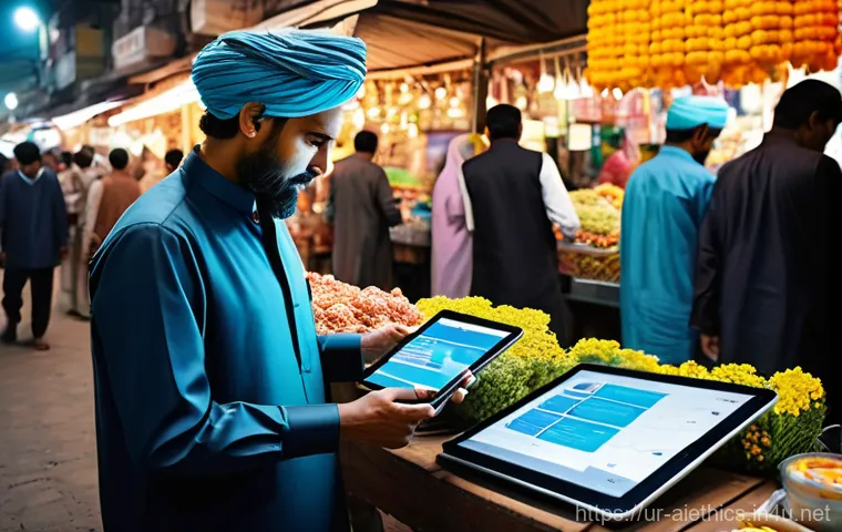 AI 윤리와 알고리즘 편향 - **Prompt 1: AI Integration in a Pakistani Market**
"A vibrant, bustling outdoor market scene in ...