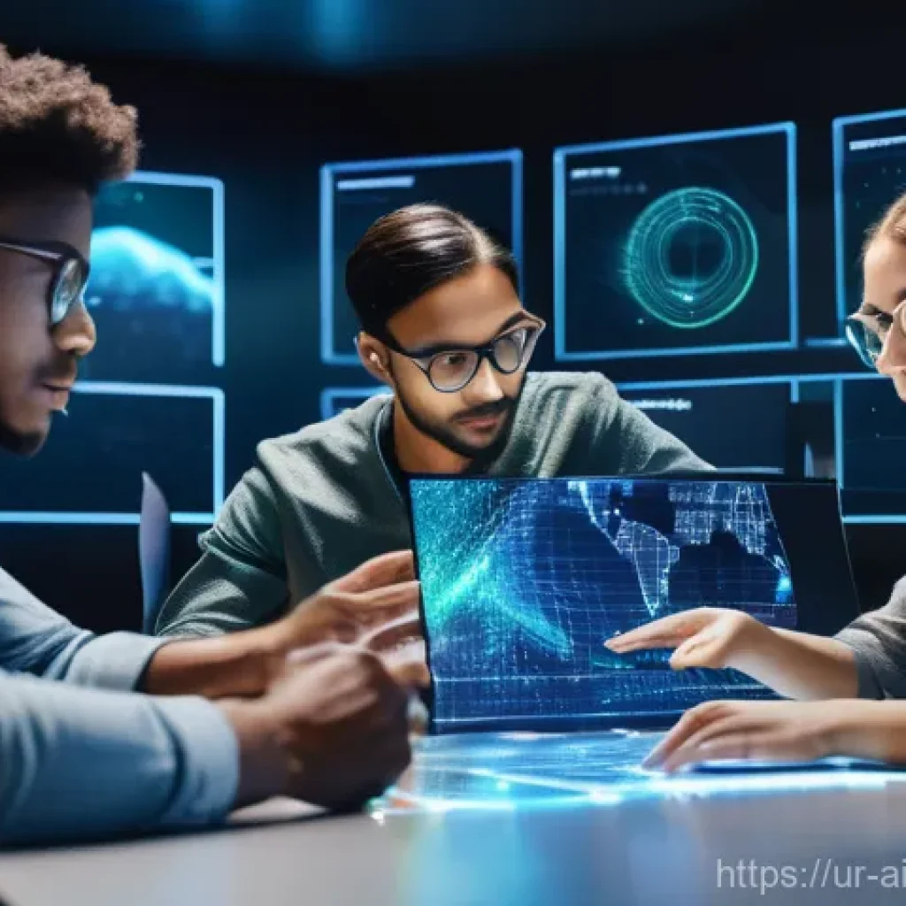 AI 윤리와 AI 윤리적 AI 활용 사례 - **Prompt:** A diverse group of young adults, dressed in casual, modern clothing suitable for a tech ...