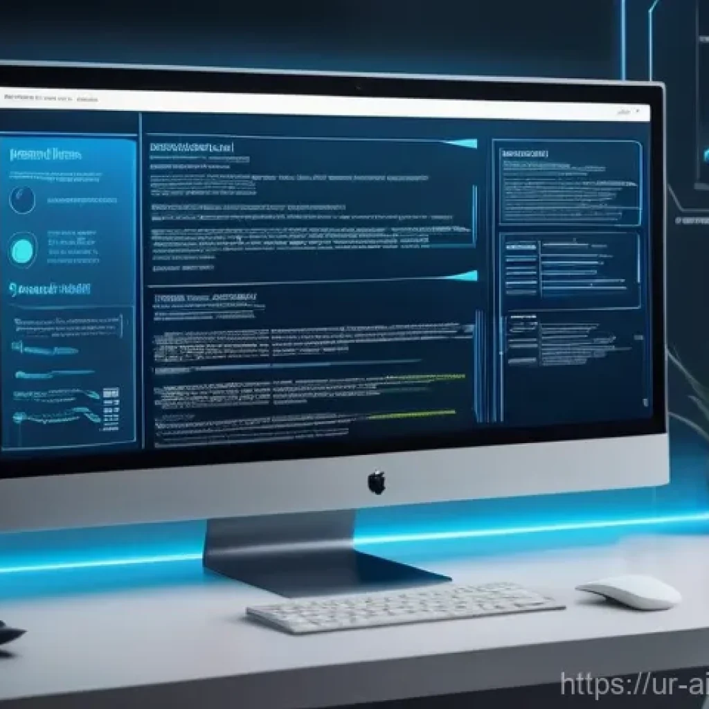 AI 윤리와 AI 채용 시스템 - AI-Powered Resume Analysis:**
"A close-up, high-tech shot of a sleek, minimalist computer monitor di...