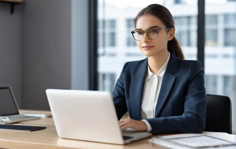 AI 윤리와 AI 채용 시스템 - AI-Powered Resume Analysis:**
"A close-up, high-tech shot of a sleek, minimalist computer monitor di...